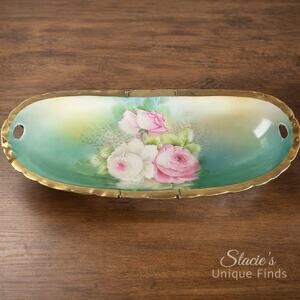 Antique Haviland Limoges Floral Serving Tray Gold Gilt France